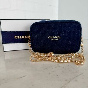 Chanel Tweed Mini Bag - Holiday Beauté Pouch with Adjustable Crossbody Chain